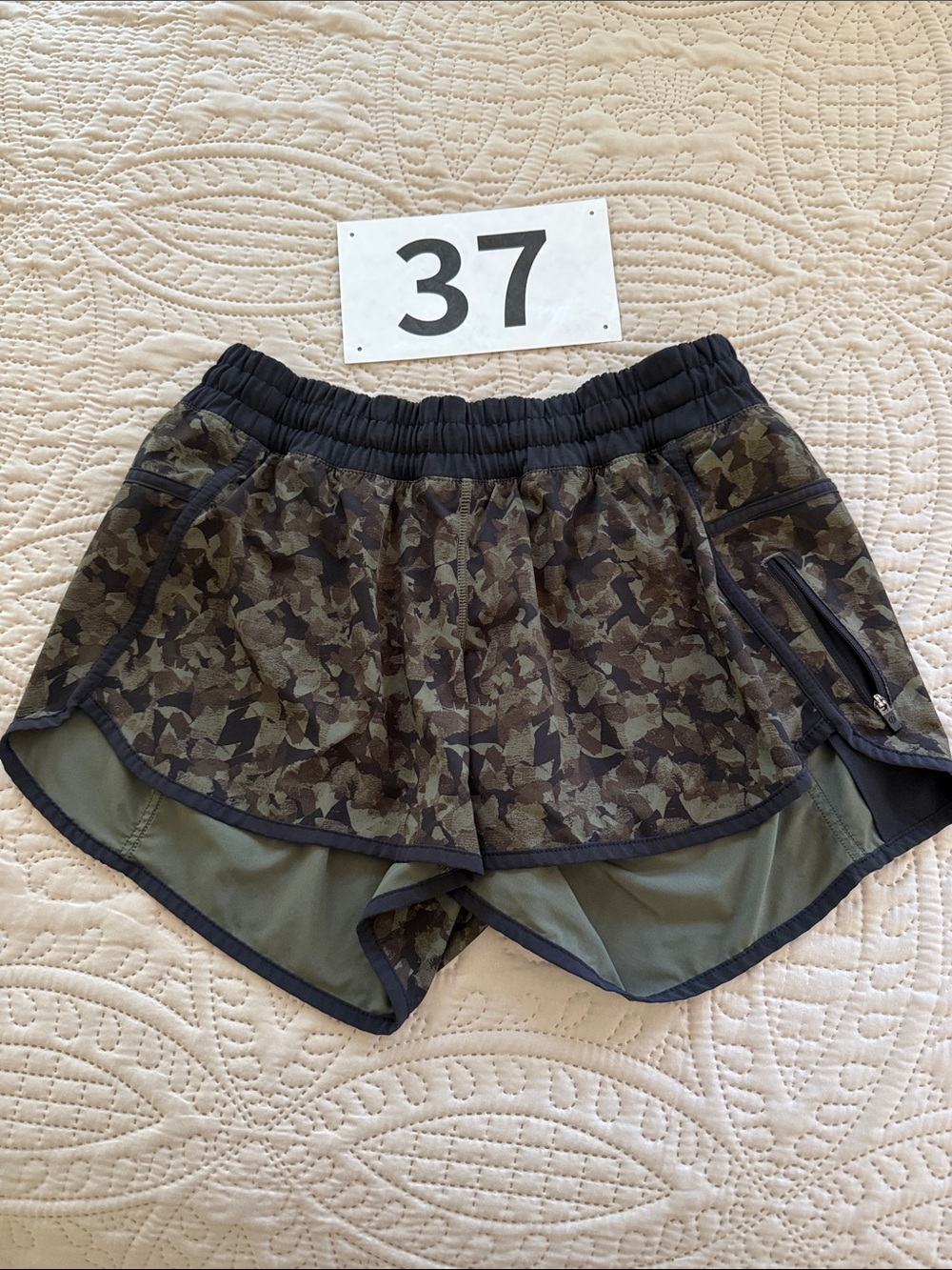 lululemon athletica Olive Camo Tracker Layered Running Shorts